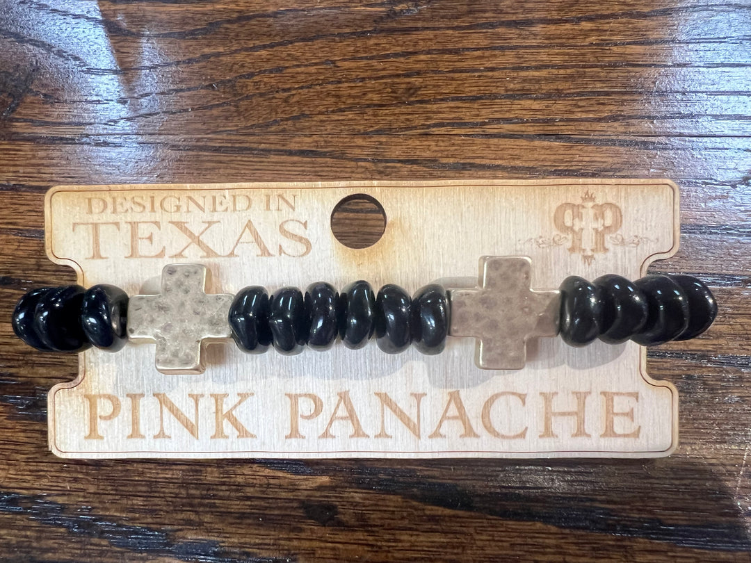 PINK PANACHE: Single Black/Gold Stretch Bracelet on Simply Obsessed