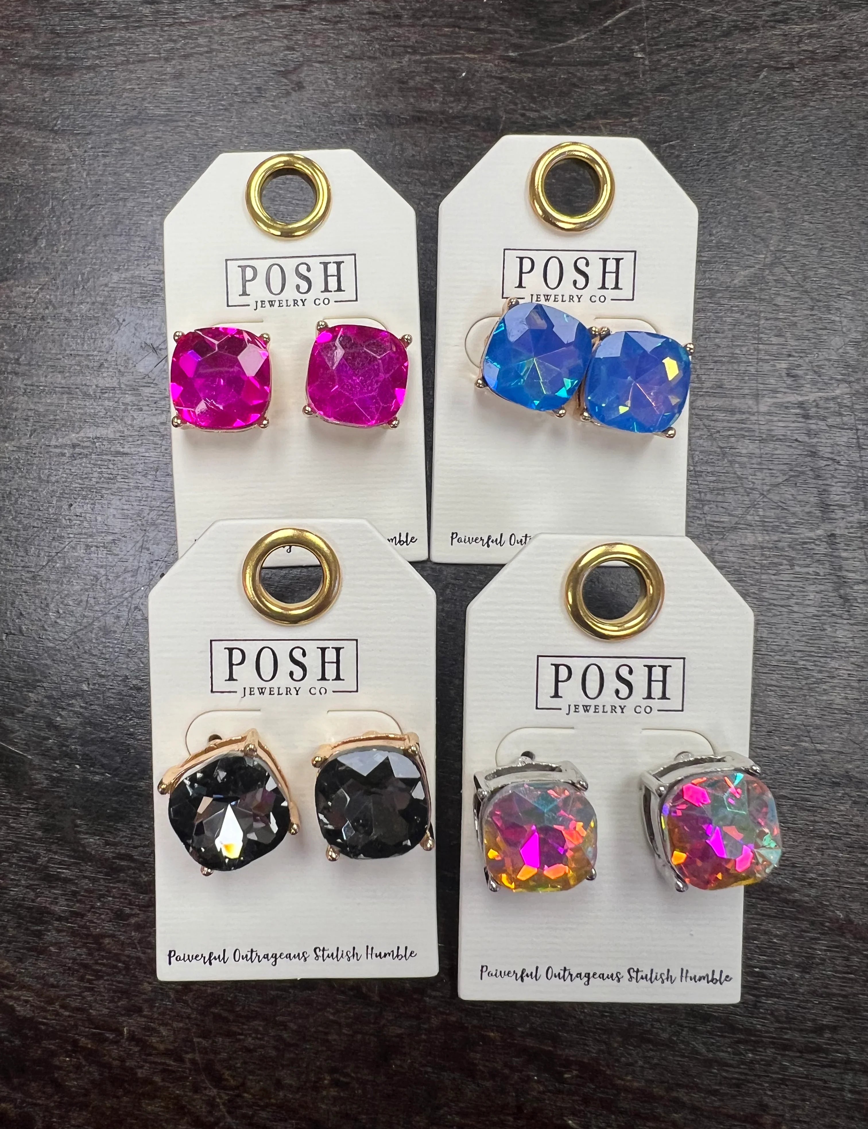 PINK PANACHE Square Stone Studs on Simply Obsessed