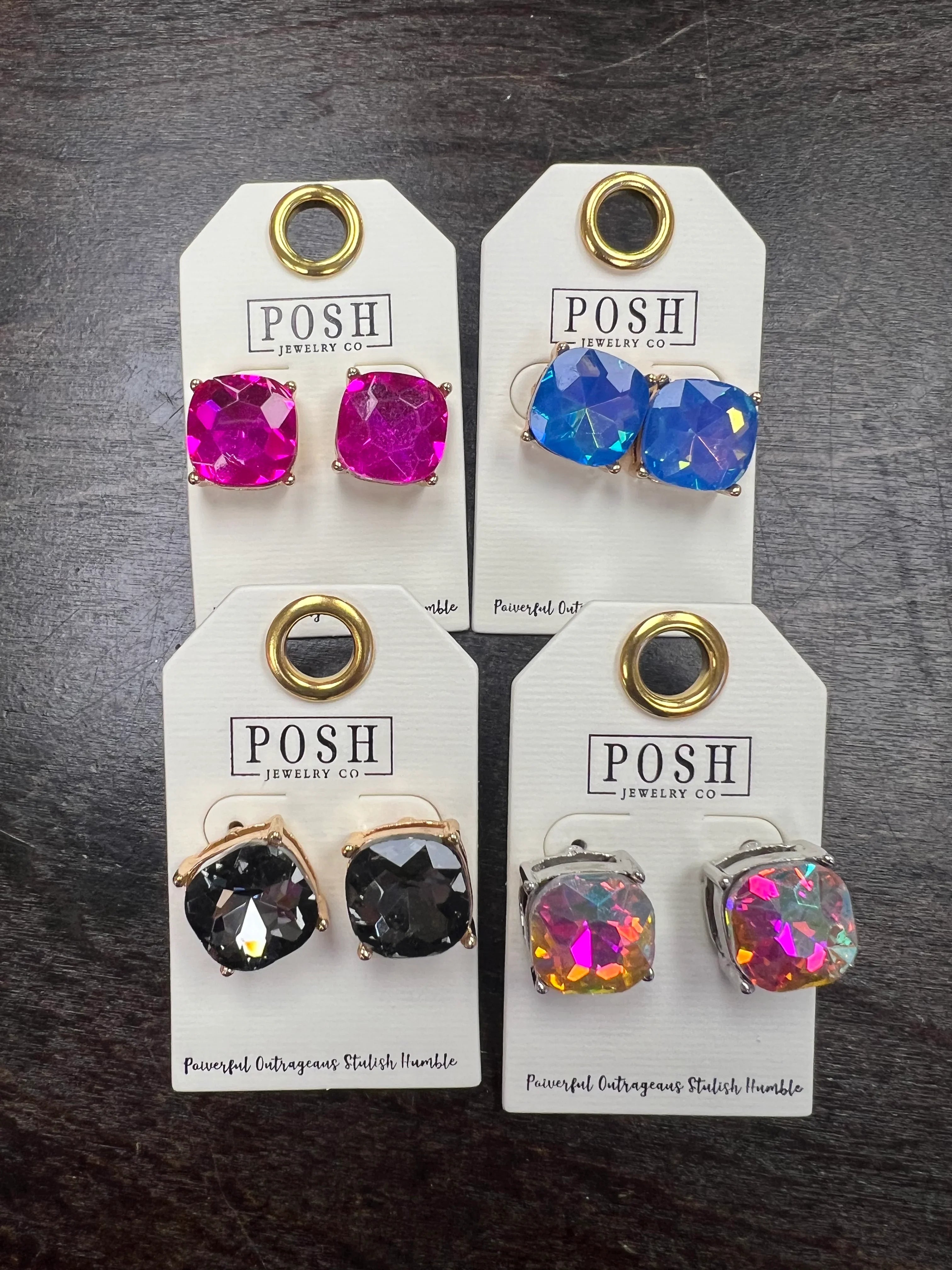 PINK PANACHE Square Stone Studs on Simply Obsessed
