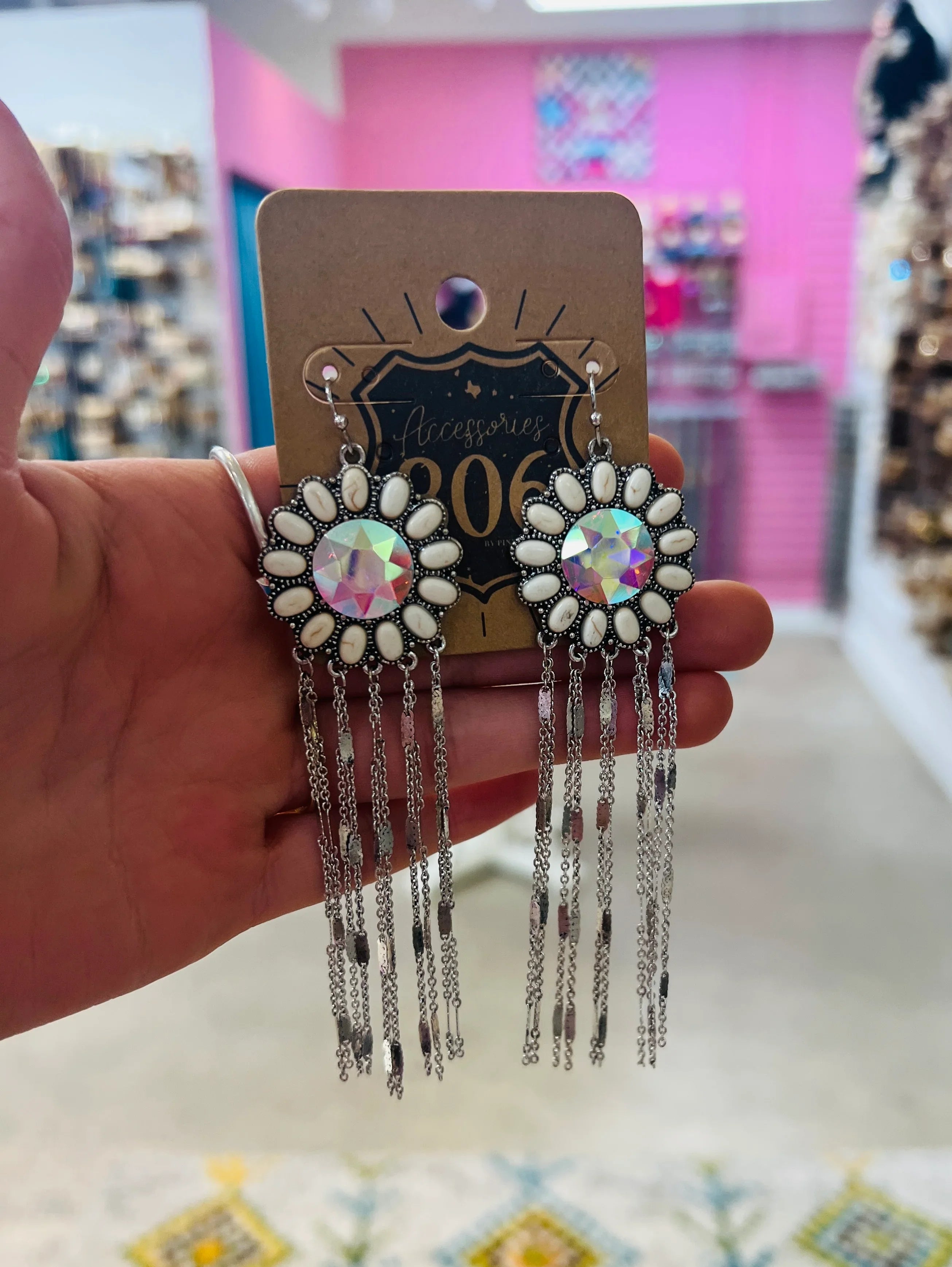 PINK PANACHE Tassel AB Flower Earrings on Simply Obsessed