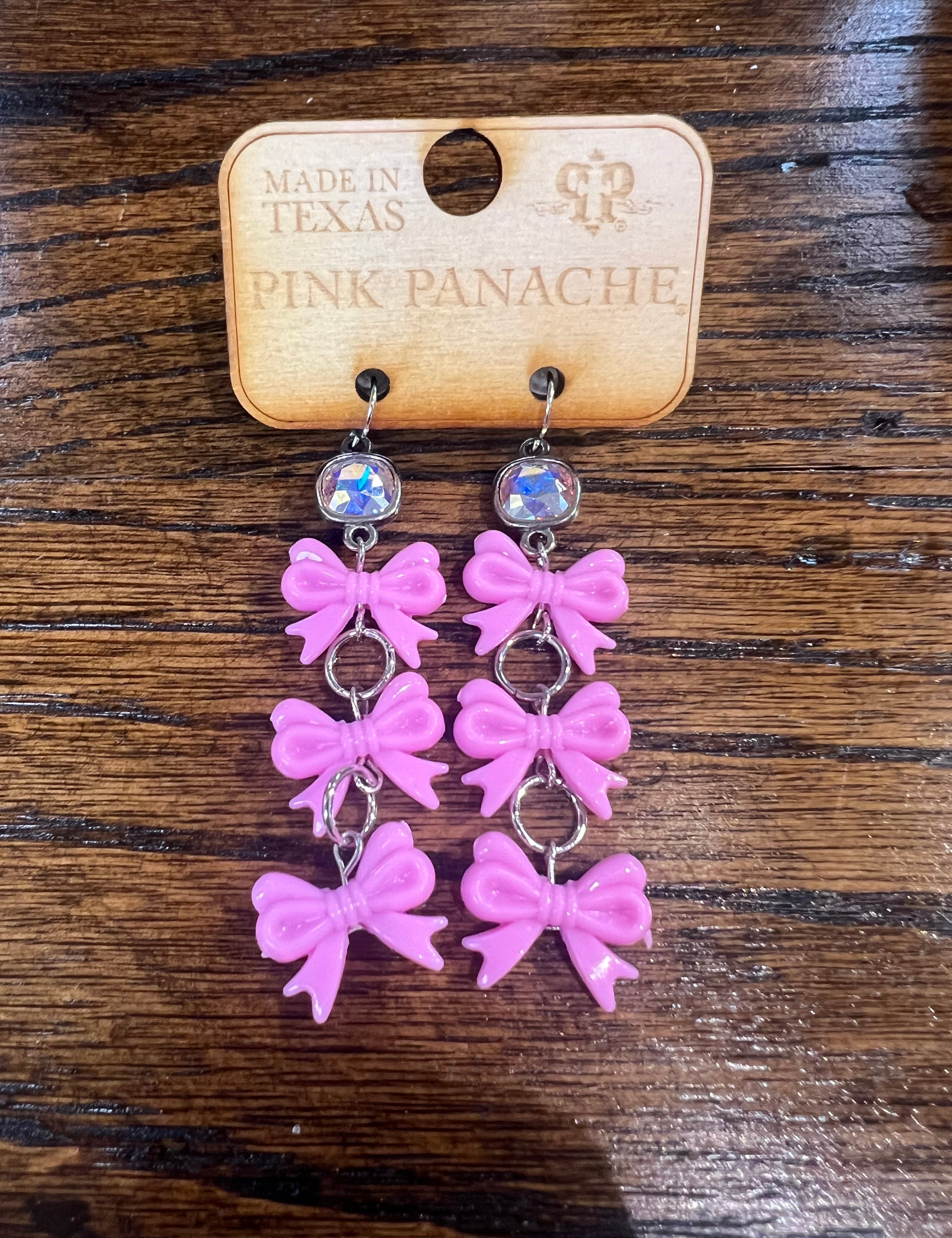 PINK PANACHE: Triple Pink Bow Earrings on Simply Obsessed