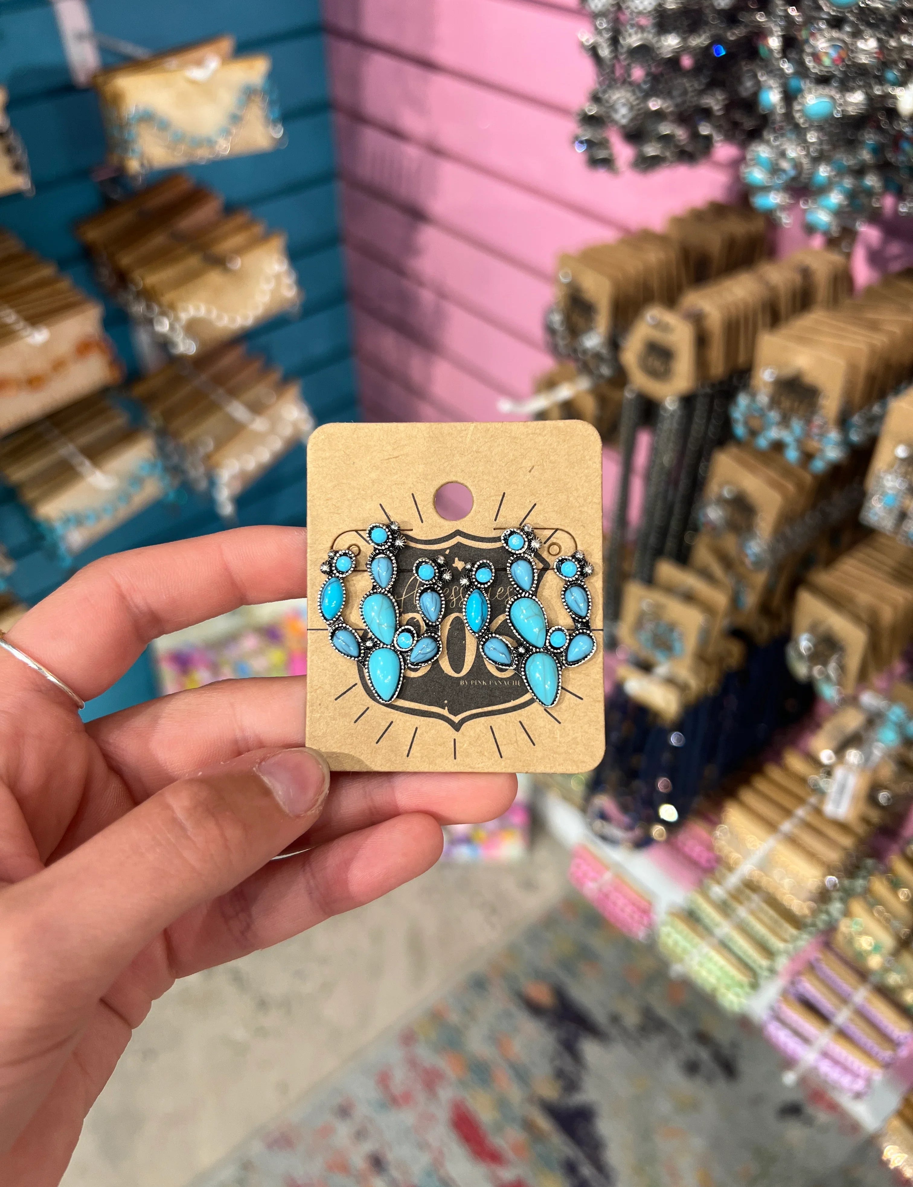 PINK PANACHE Turquoise Cactus Studs on Simply Obsessed