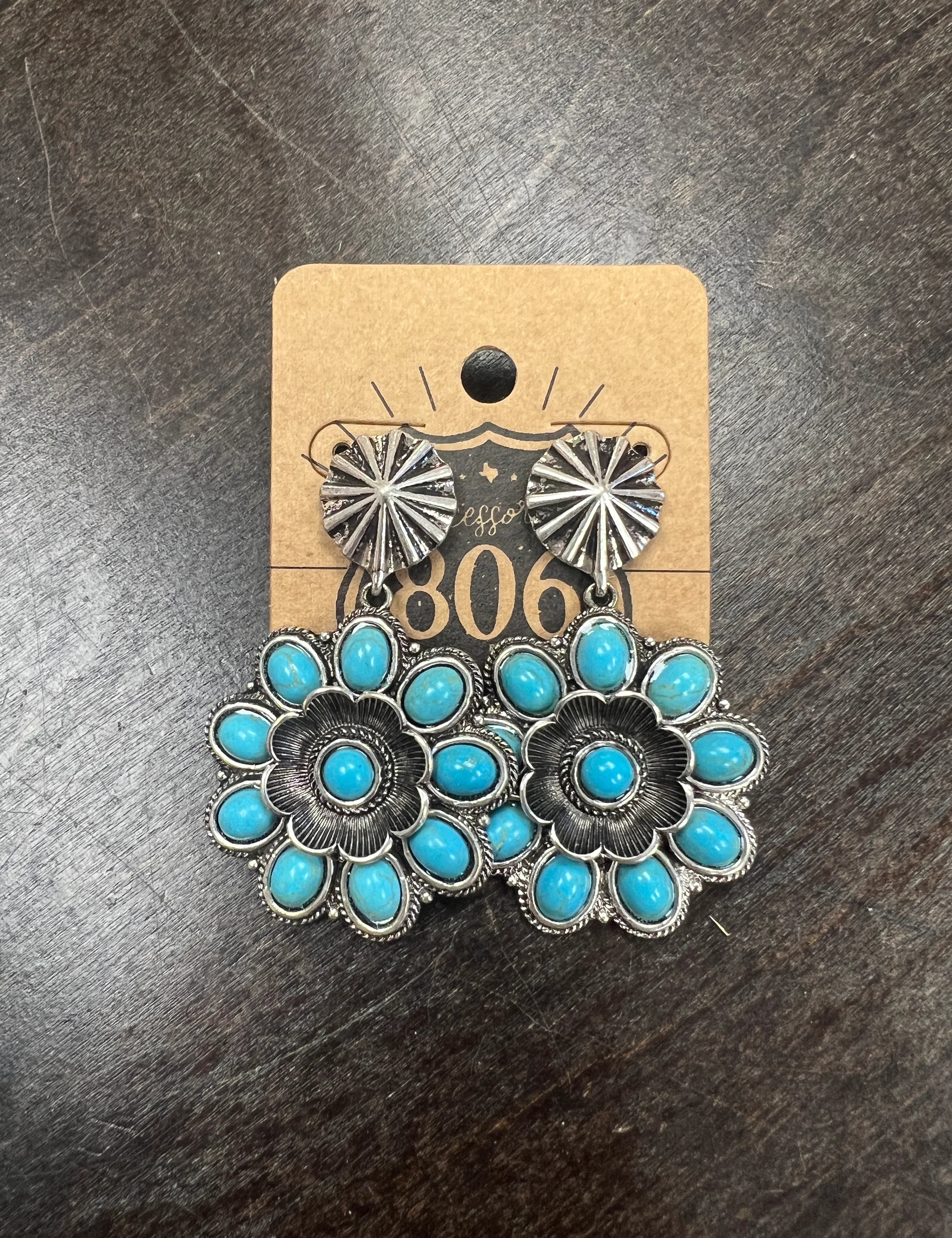 PINK PANACHE Turquoise Flower Earrings on Simply Obsessed