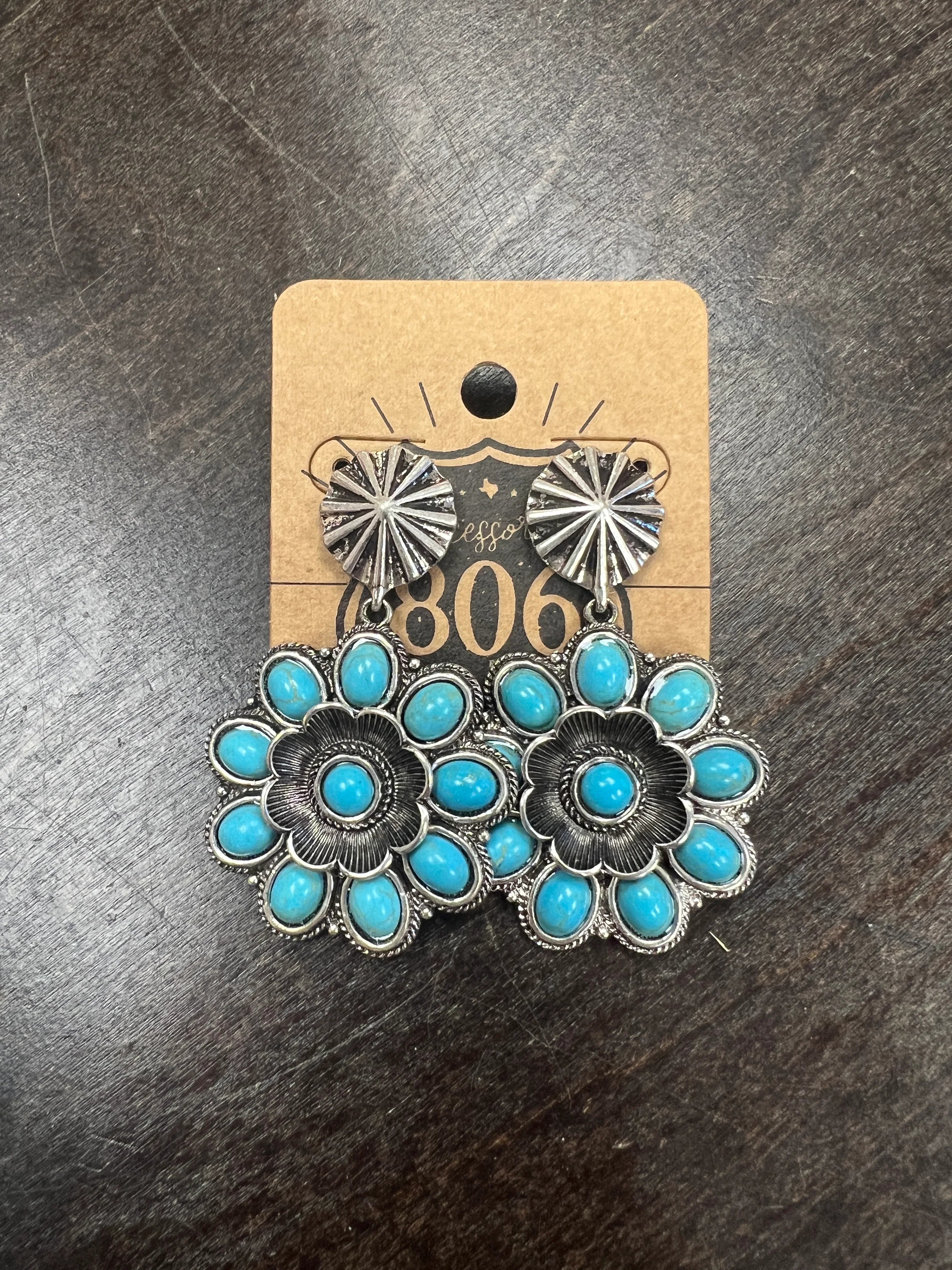 PINK PANACHE Turquoise Flower Earrings on Simply Obsessed