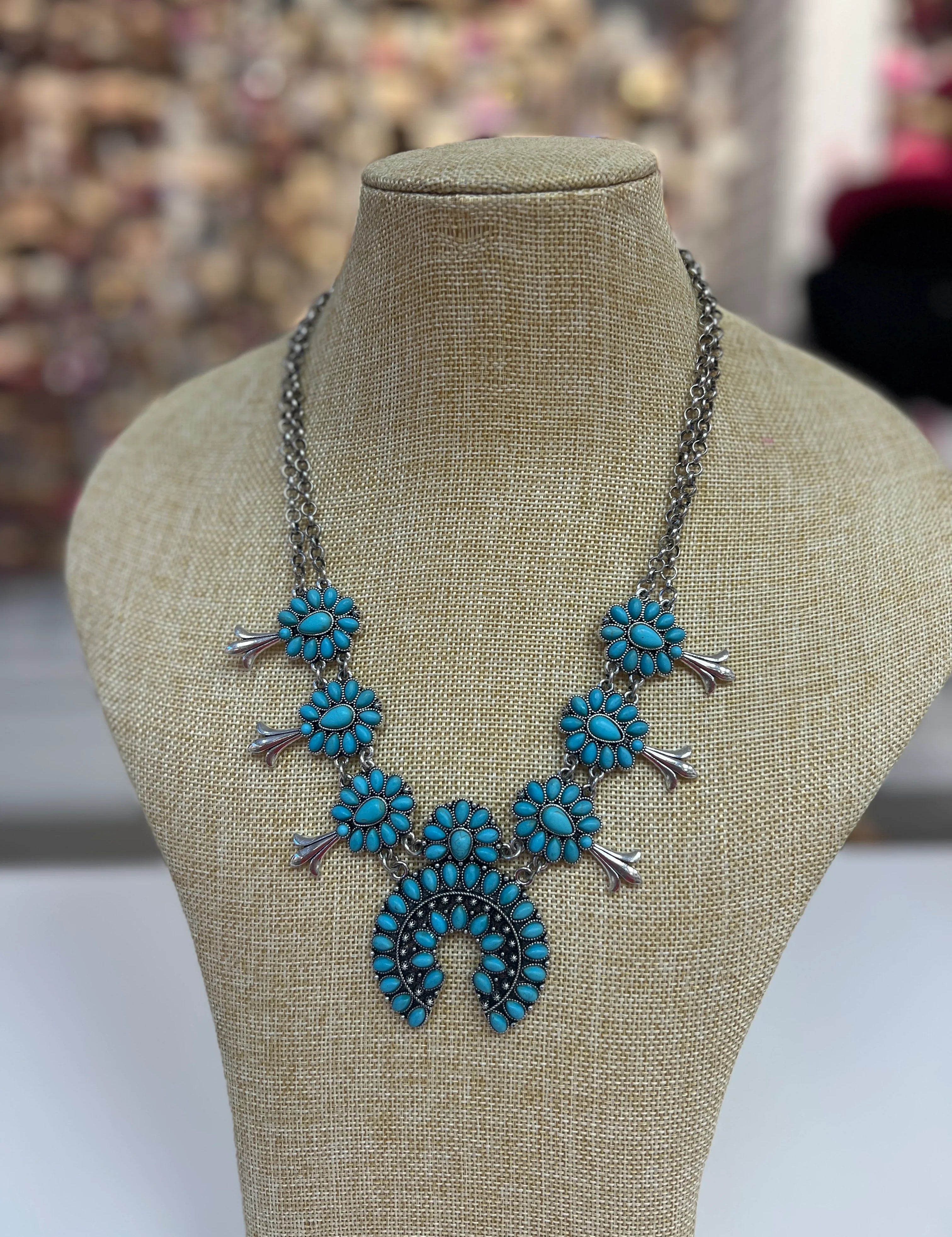 PINK PANACHE Turquoise Flower Necklace on Simply Obsessed