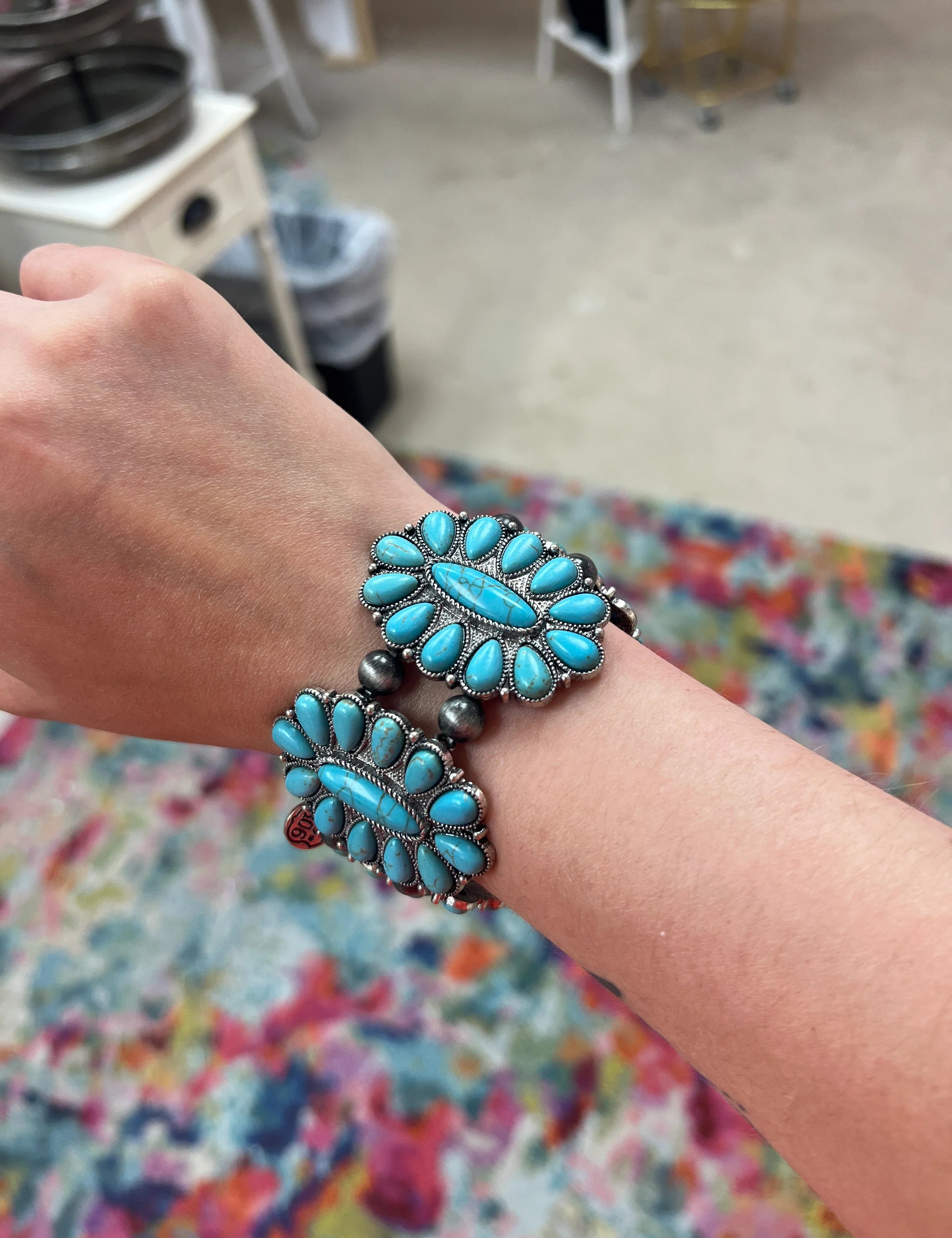 PINK PANACHE Turquoise Flower Stretch Bracelet on Simply Obsessed