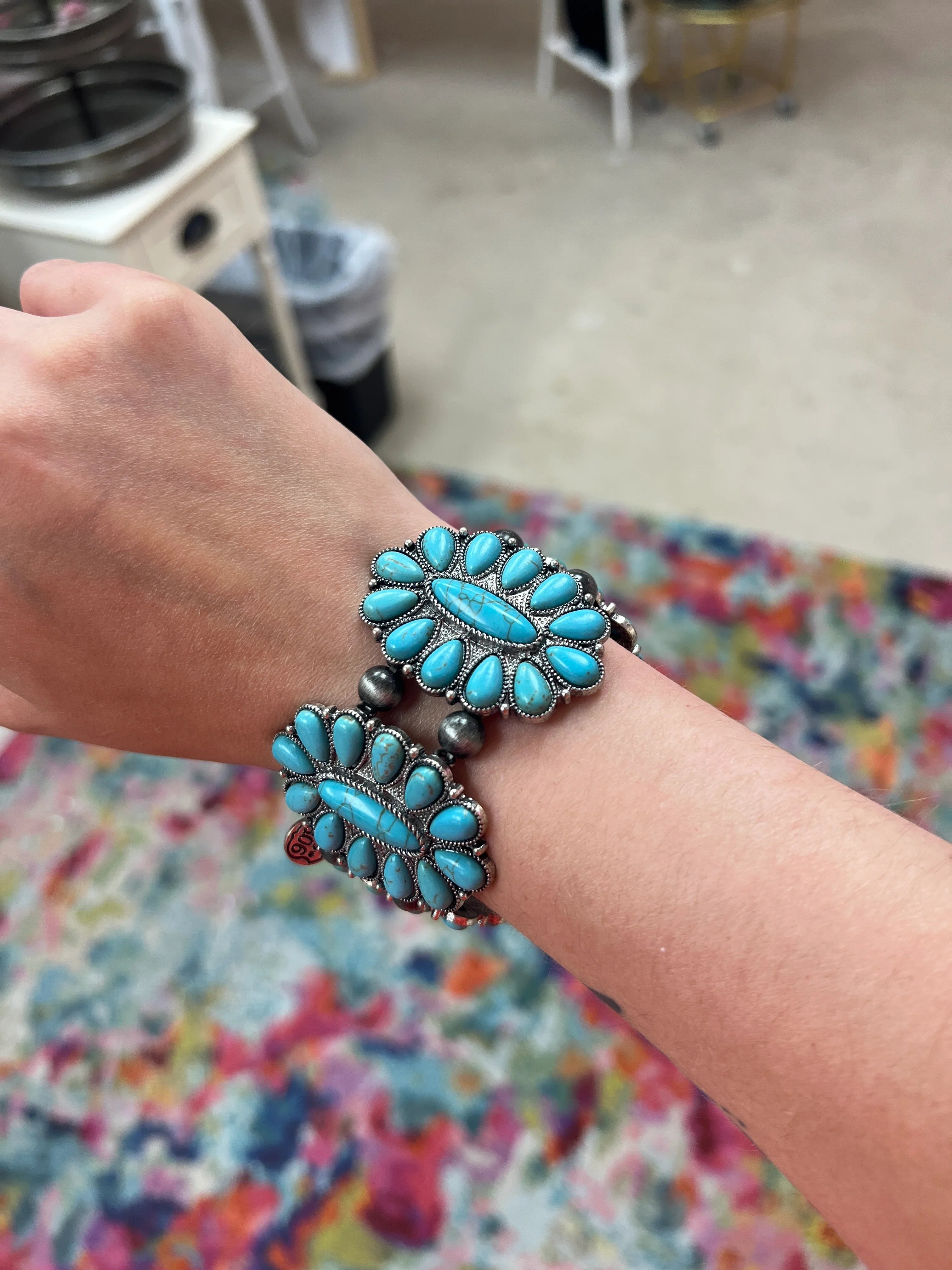 PINK PANACHE Turquoise Flower Stretch Bracelet on Simply Obsessed
