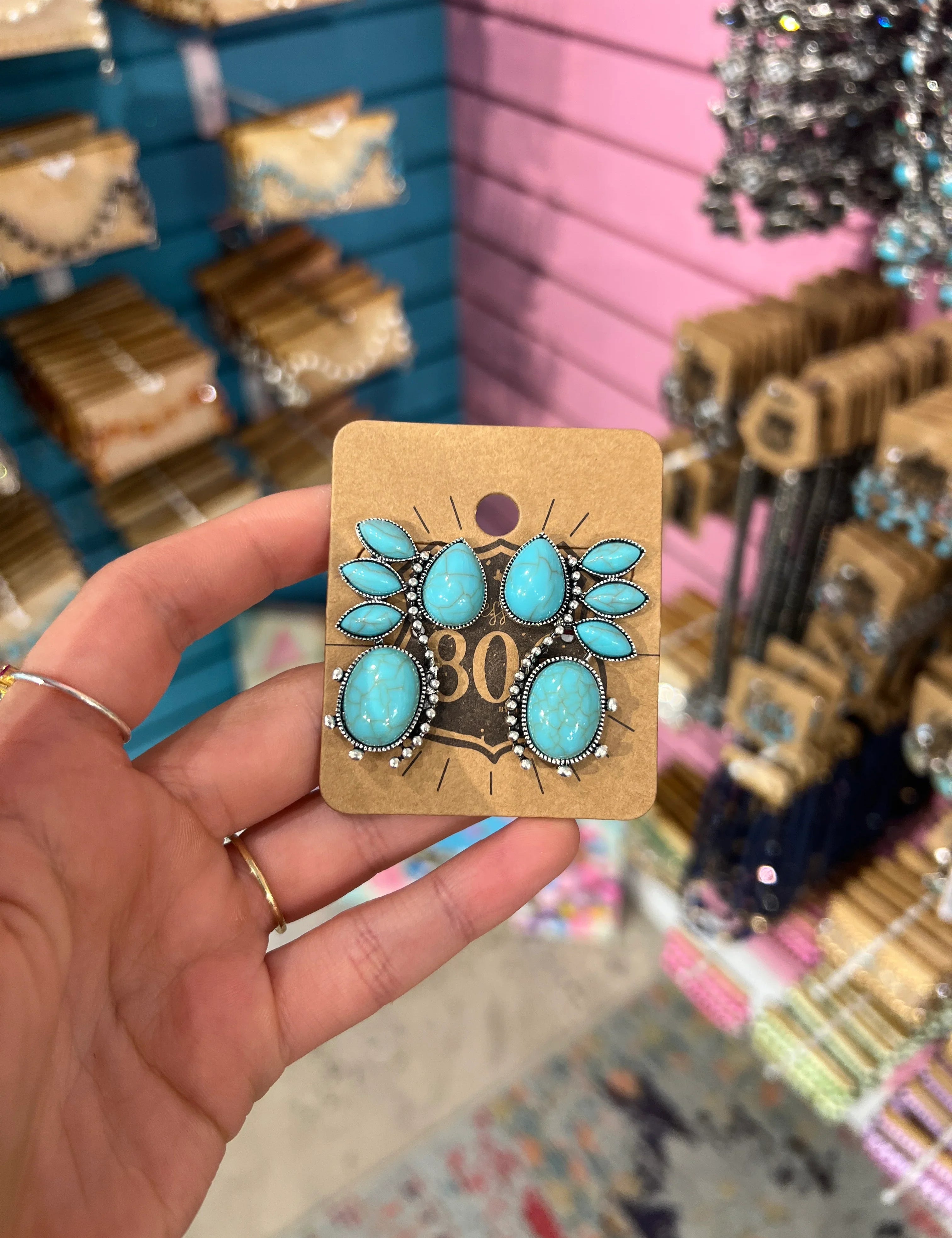 PINK PANACHE Turquoise Stone Studs on Simply Obsessed