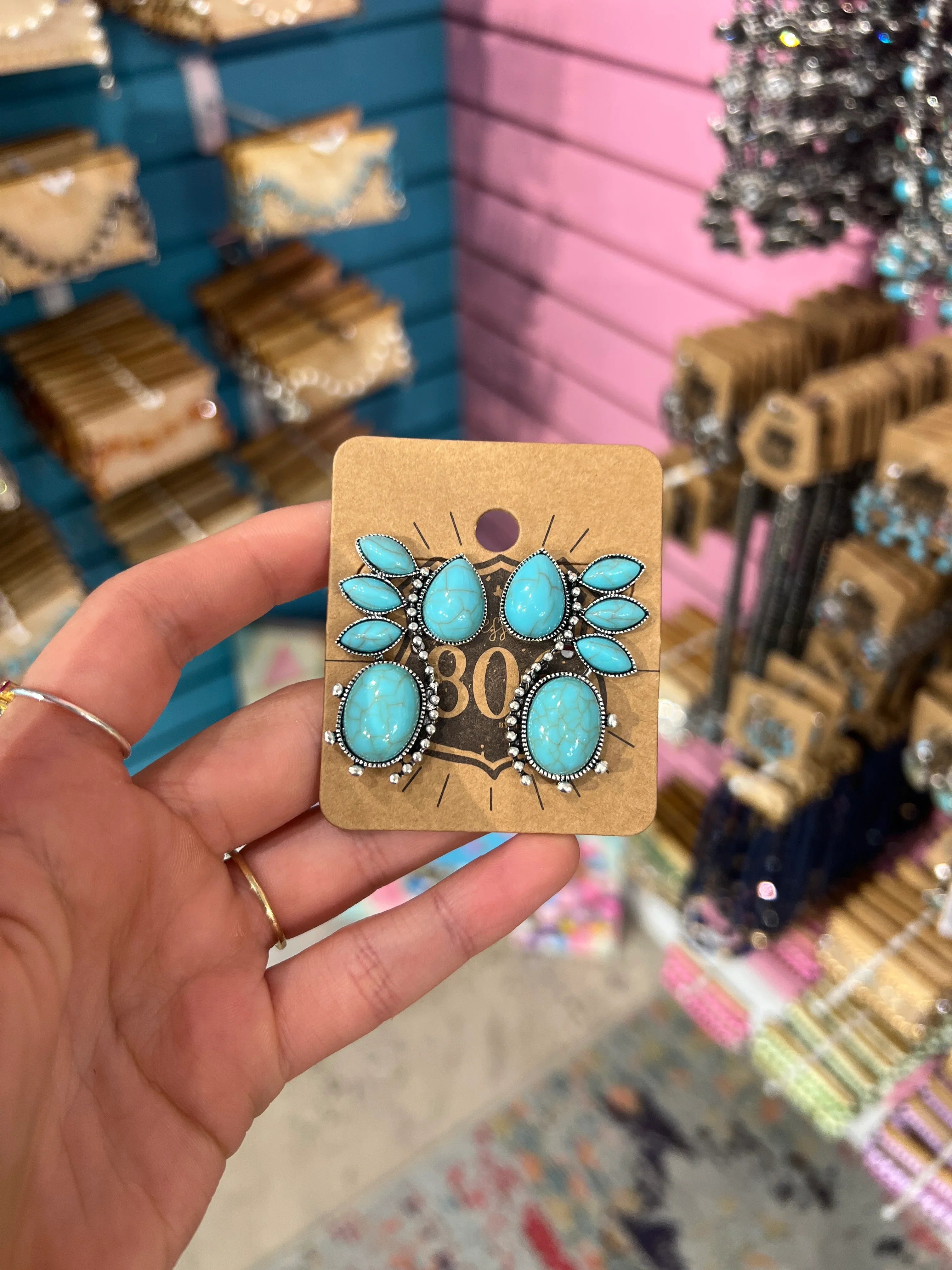 PINK PANACHE Turquoise Stone Studs on Simply Obsessed