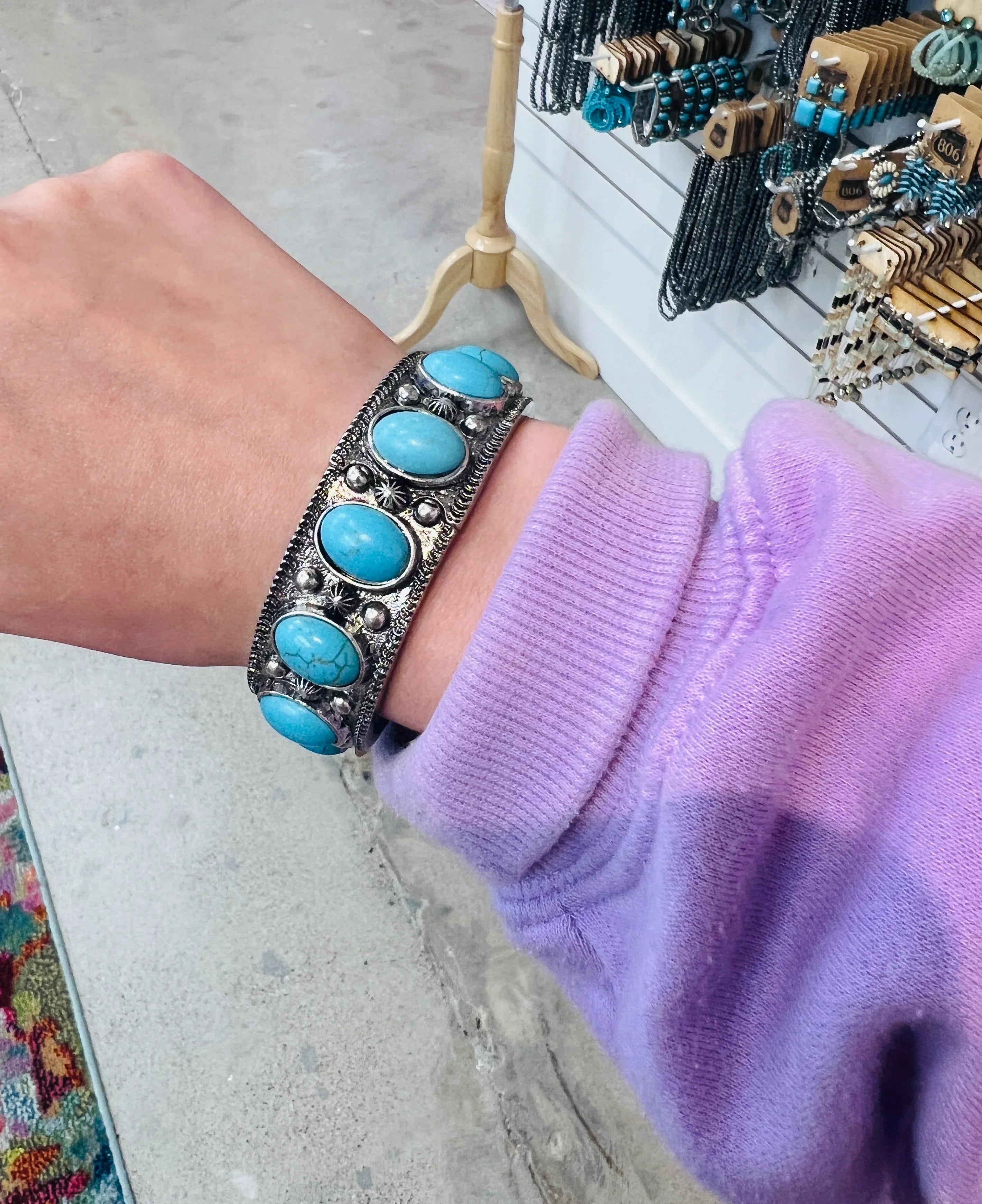 PINK PANACHE Turquoise Studded Stretch Bracelet on Simply Obsessed