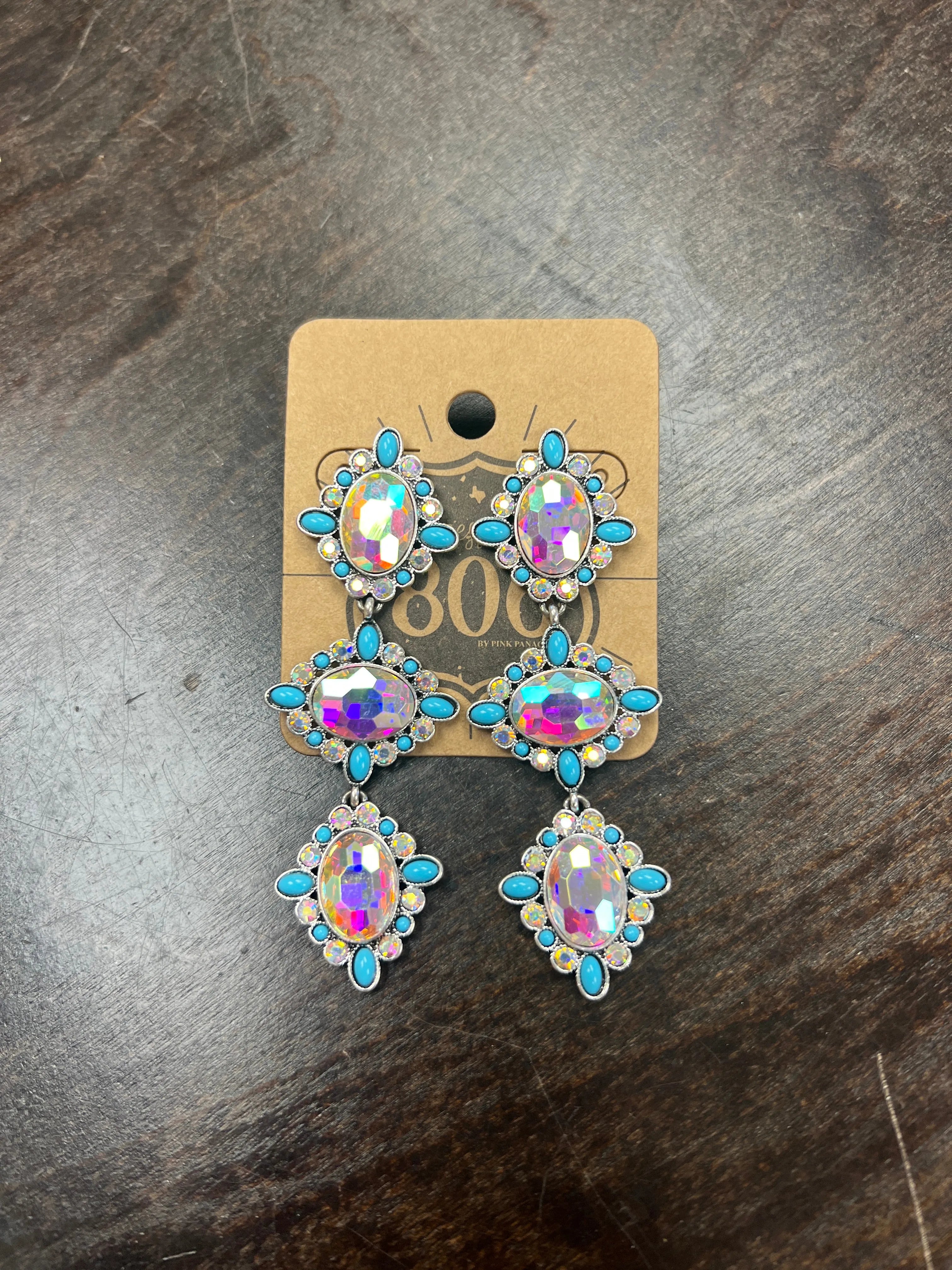 PINK PANACHE Turquoise/AB Triple Layered Earrings on Simply Obsessed