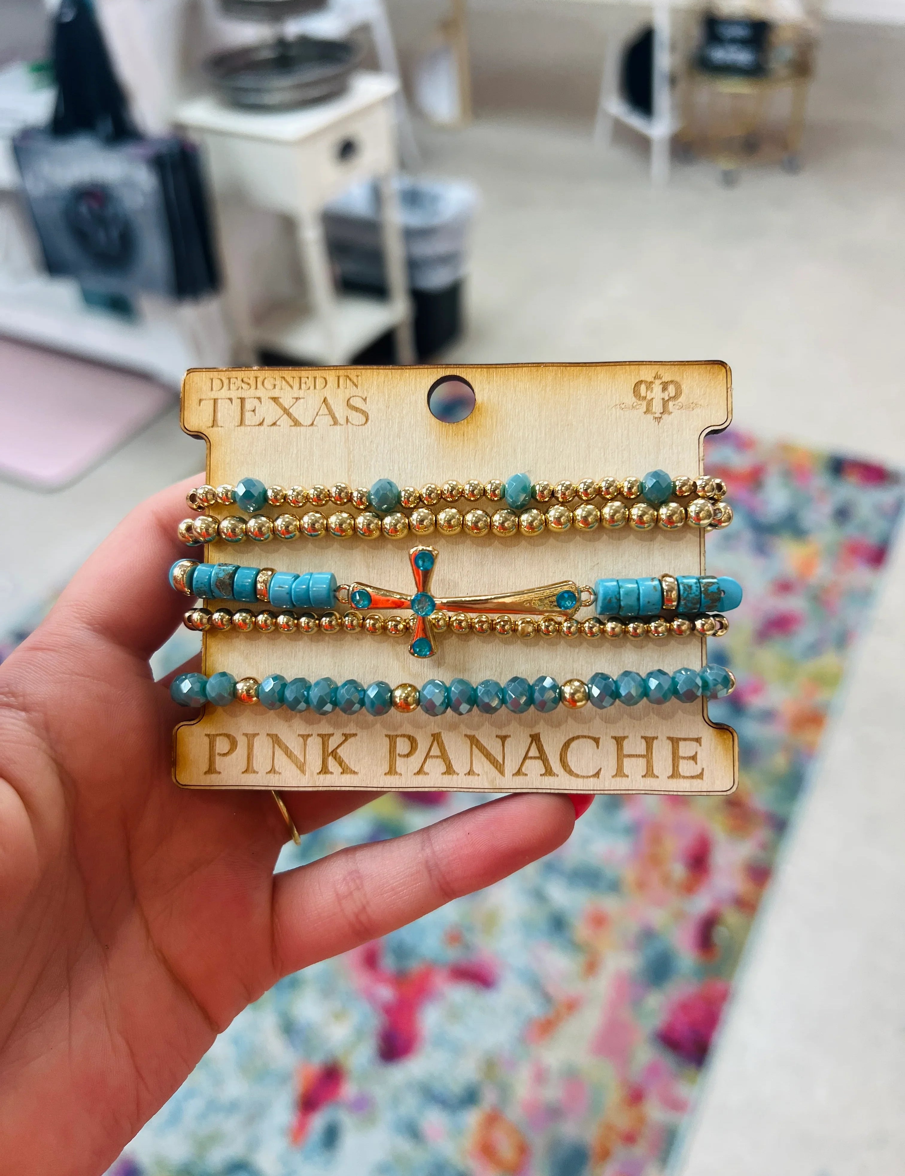 Gold Cross Bracelet Stack on Simply Obsessed