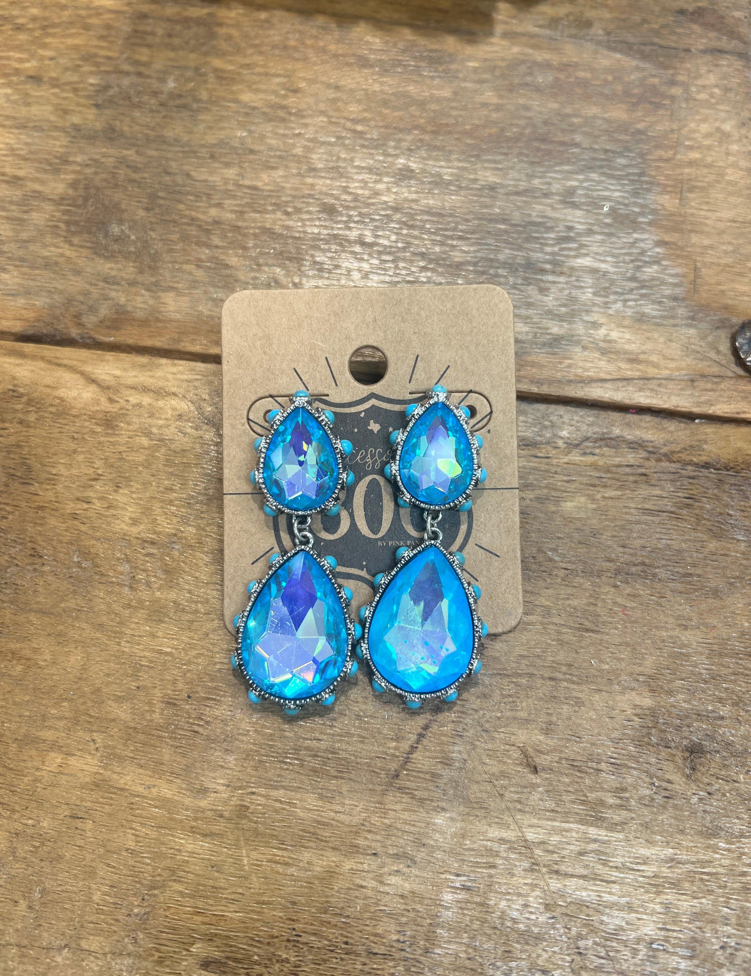 PINK PANACHE Two-Layer Blue Stone Earrings on Simply Obsessed