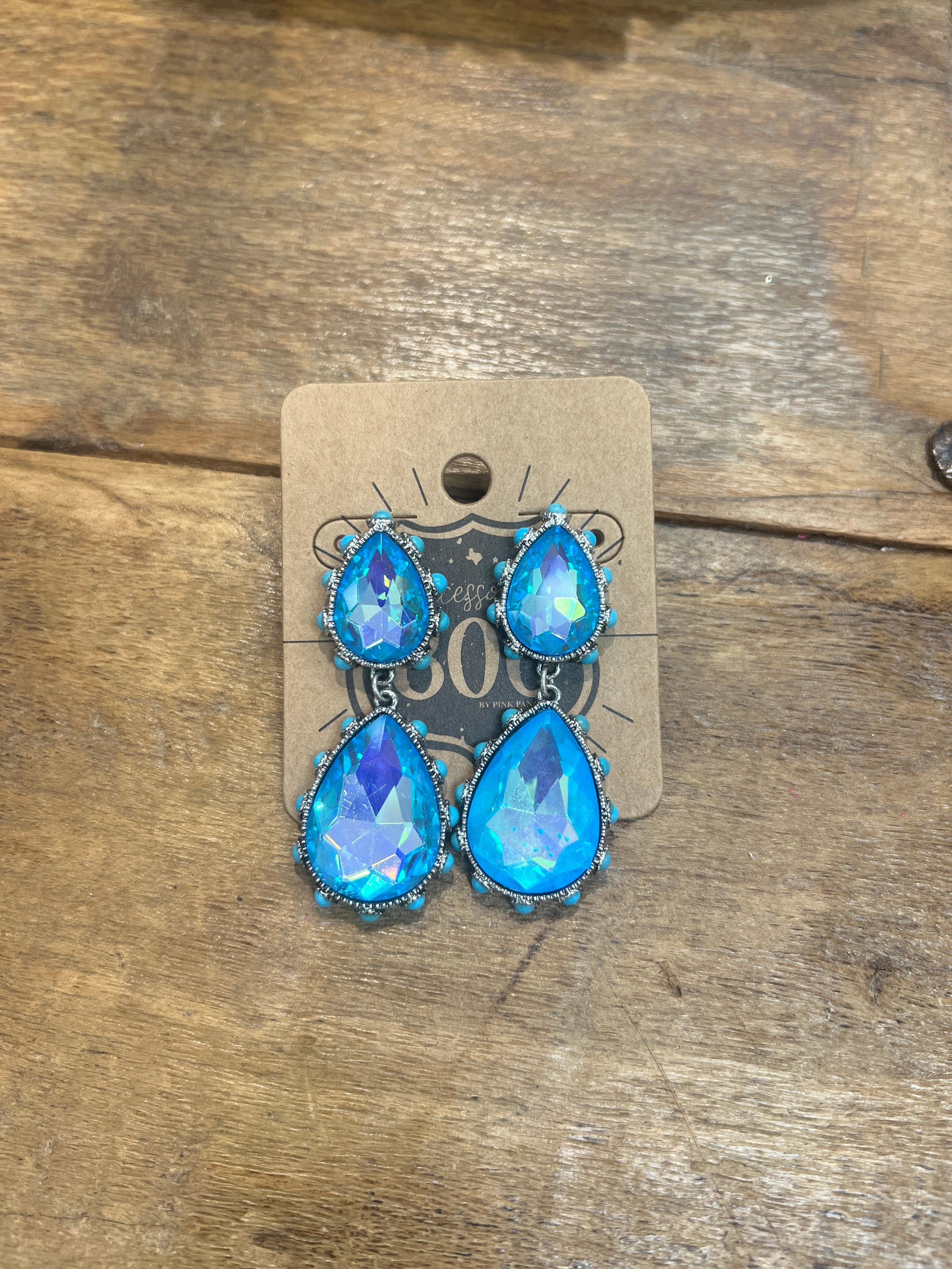 PINK PANACHE Two-Layer Blue Stone Earrings on Simply Obsessed