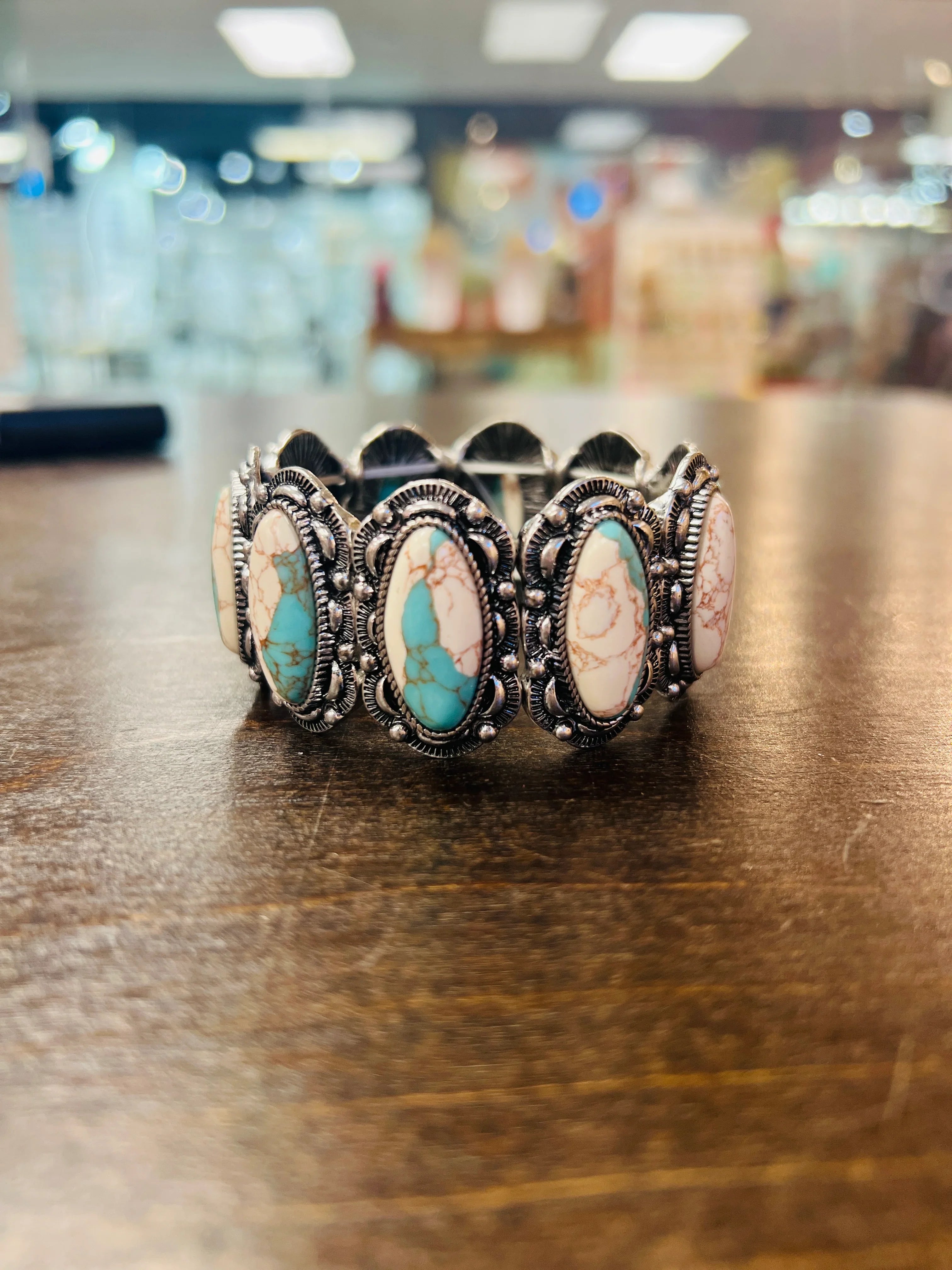 PINK PANACHE White/Turquoise Stretch Bracelet on Simply Obsessed