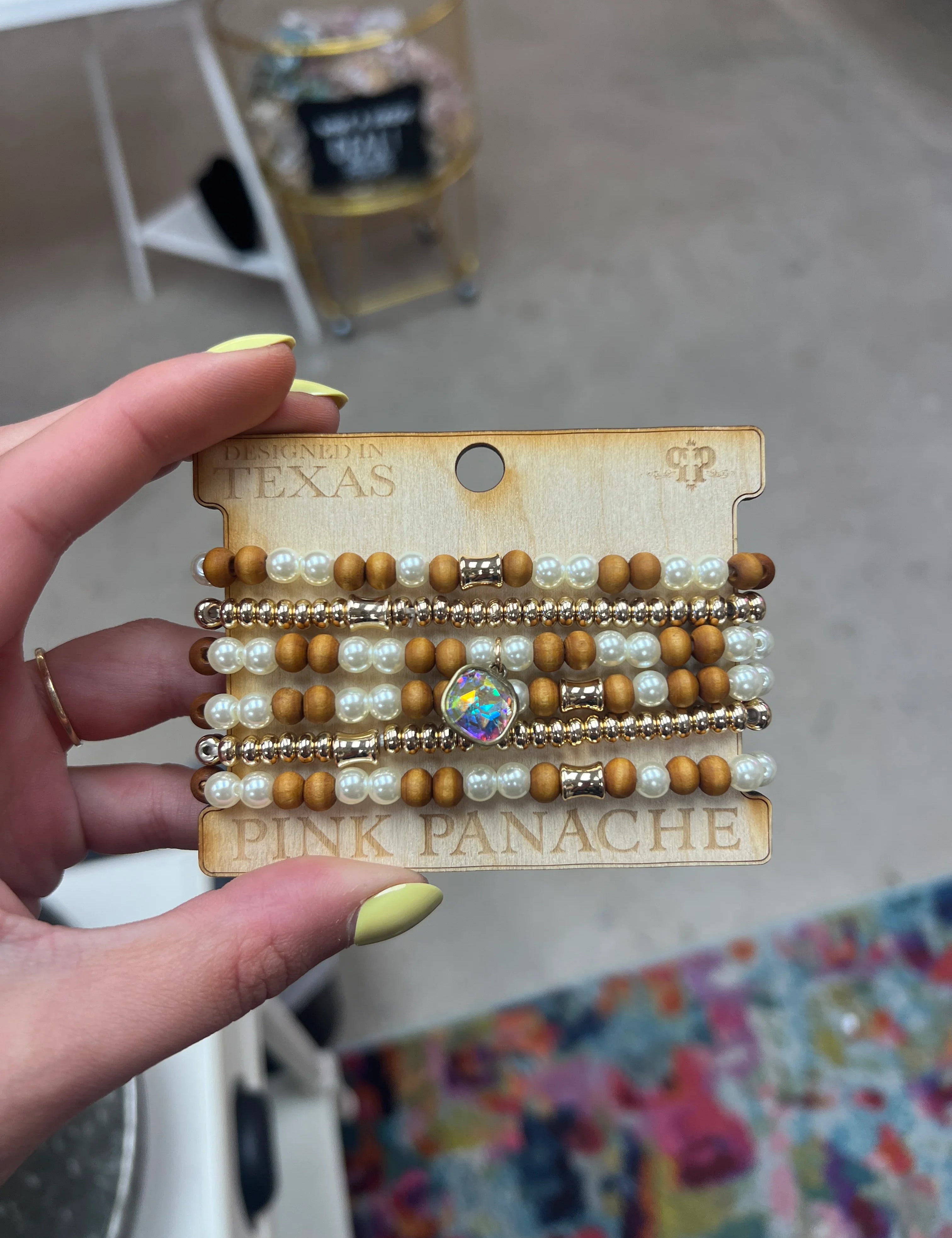 PINK PANACHE Wood Pearl Beaded Bracelet Stack on Simply Obsessed