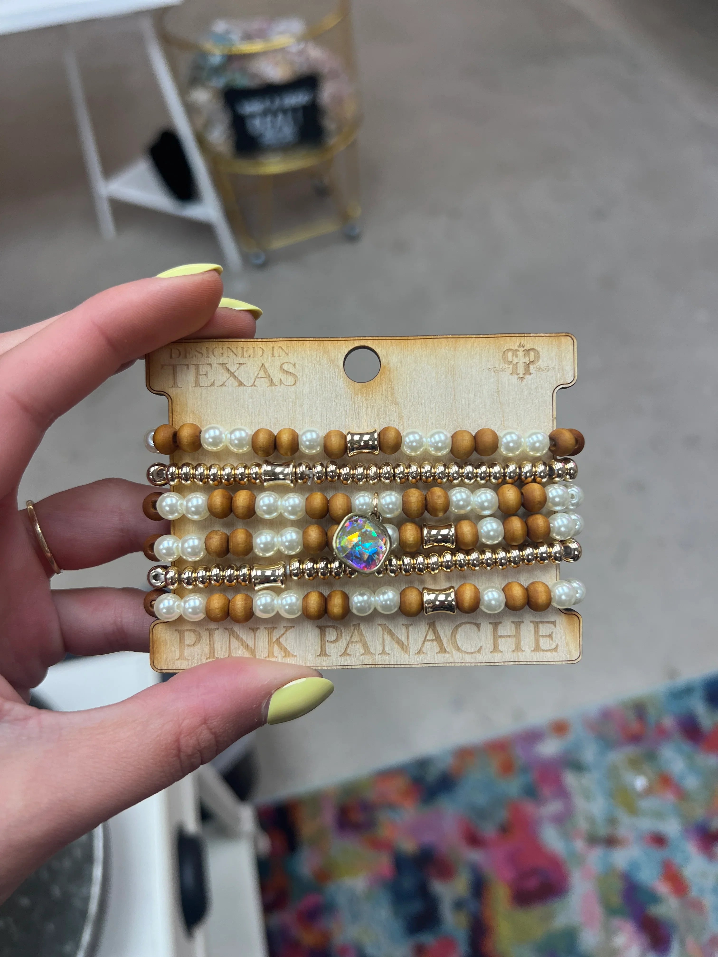 PINK PANACHE Wood Pearl Beaded Bracelet Stack on Simply Obsessed