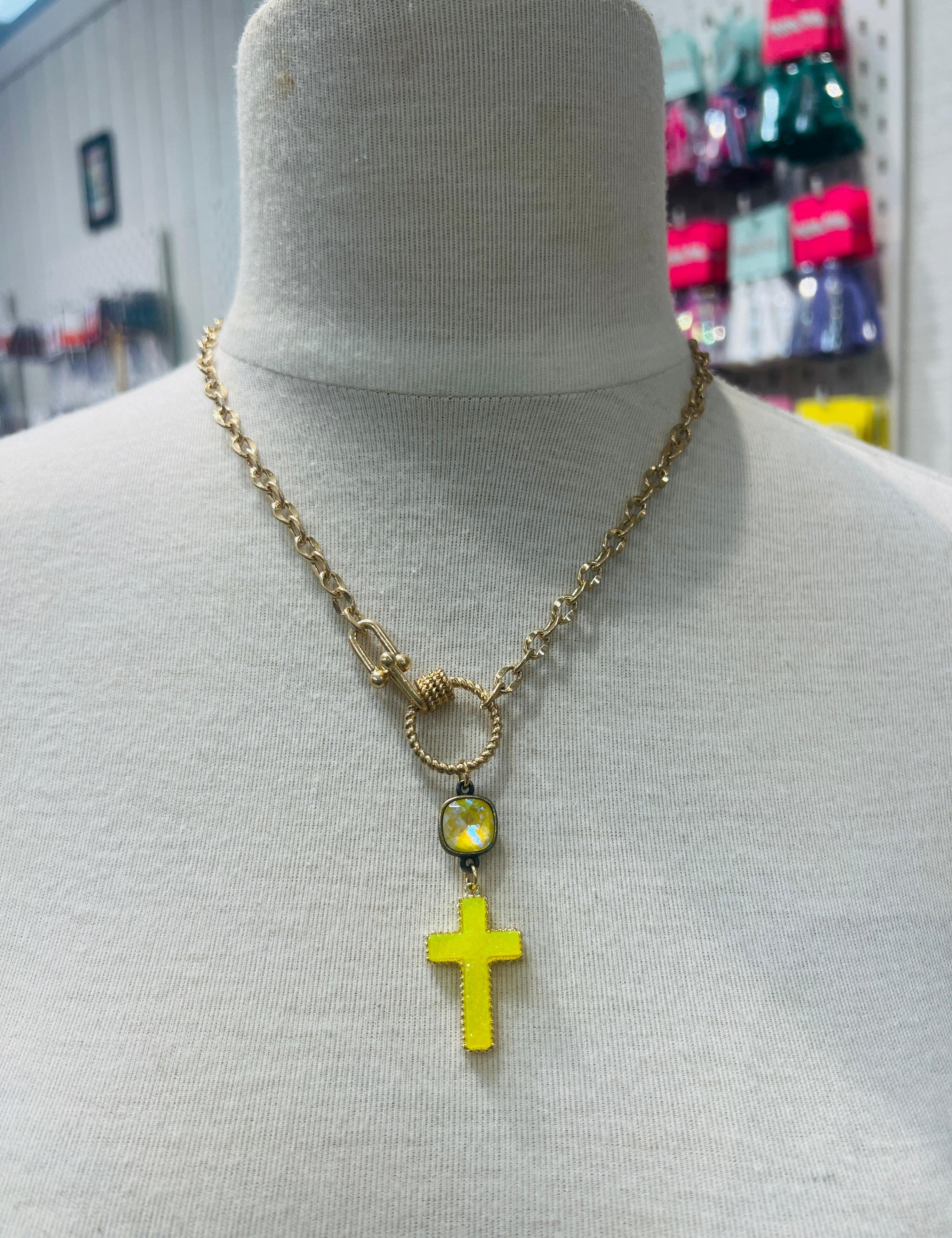 PINK PANACHE Yellow Cross Necklace on Simply Obsessed