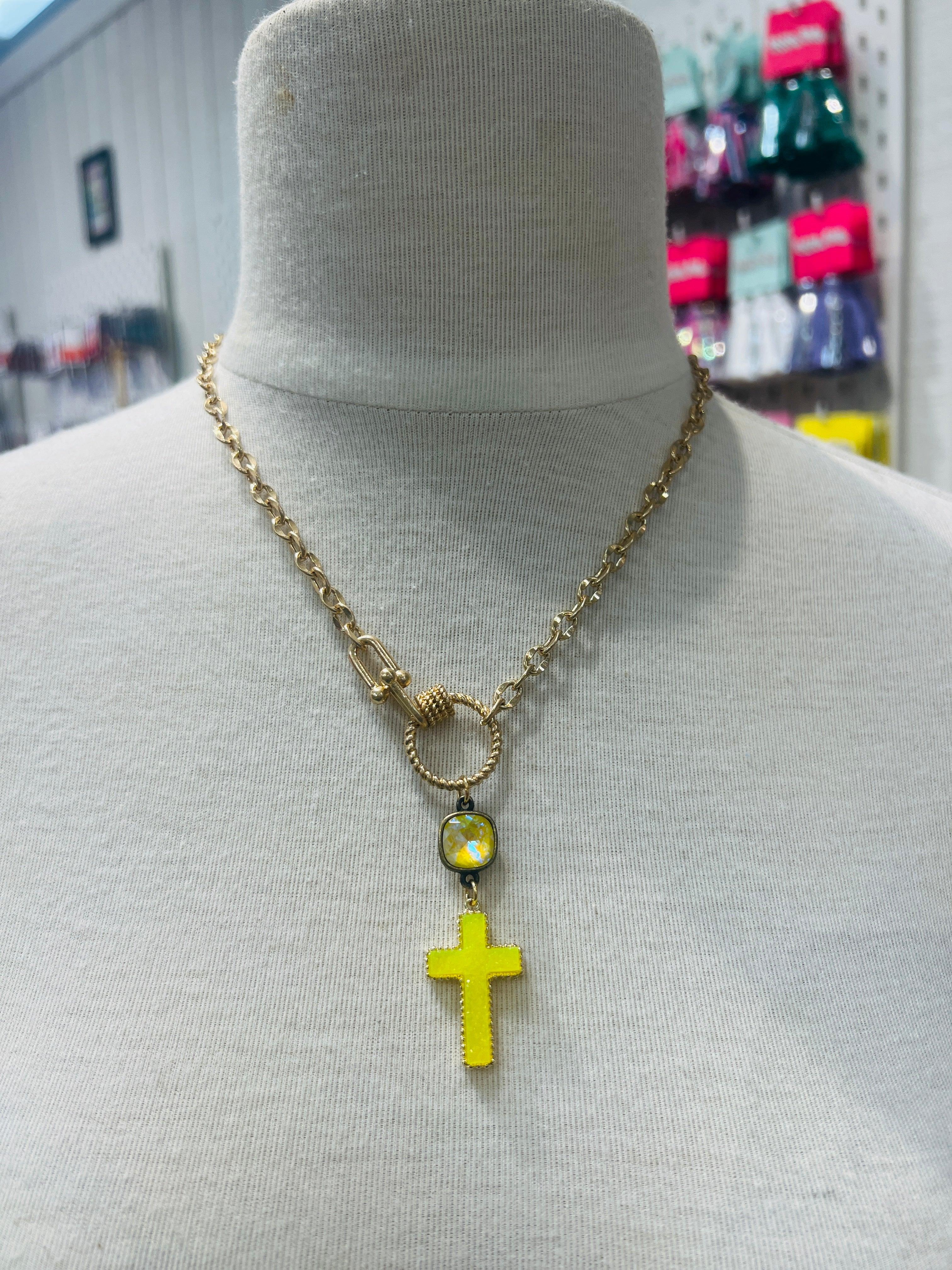 PINK PANACHE Yellow Cross Necklace on Simply Obsessed