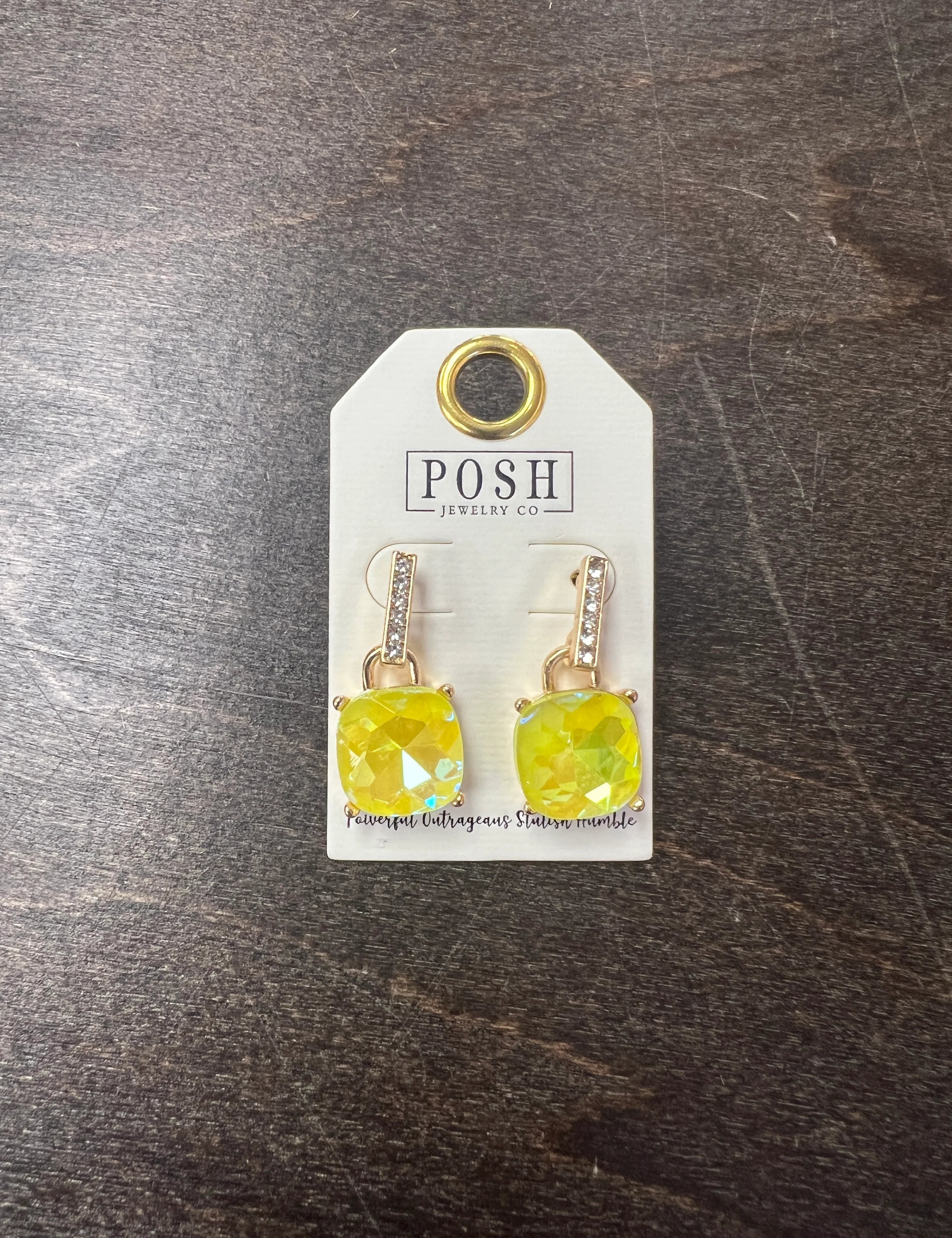 PINK PANACHE Yellow Stone Studs on Simply Obsessed