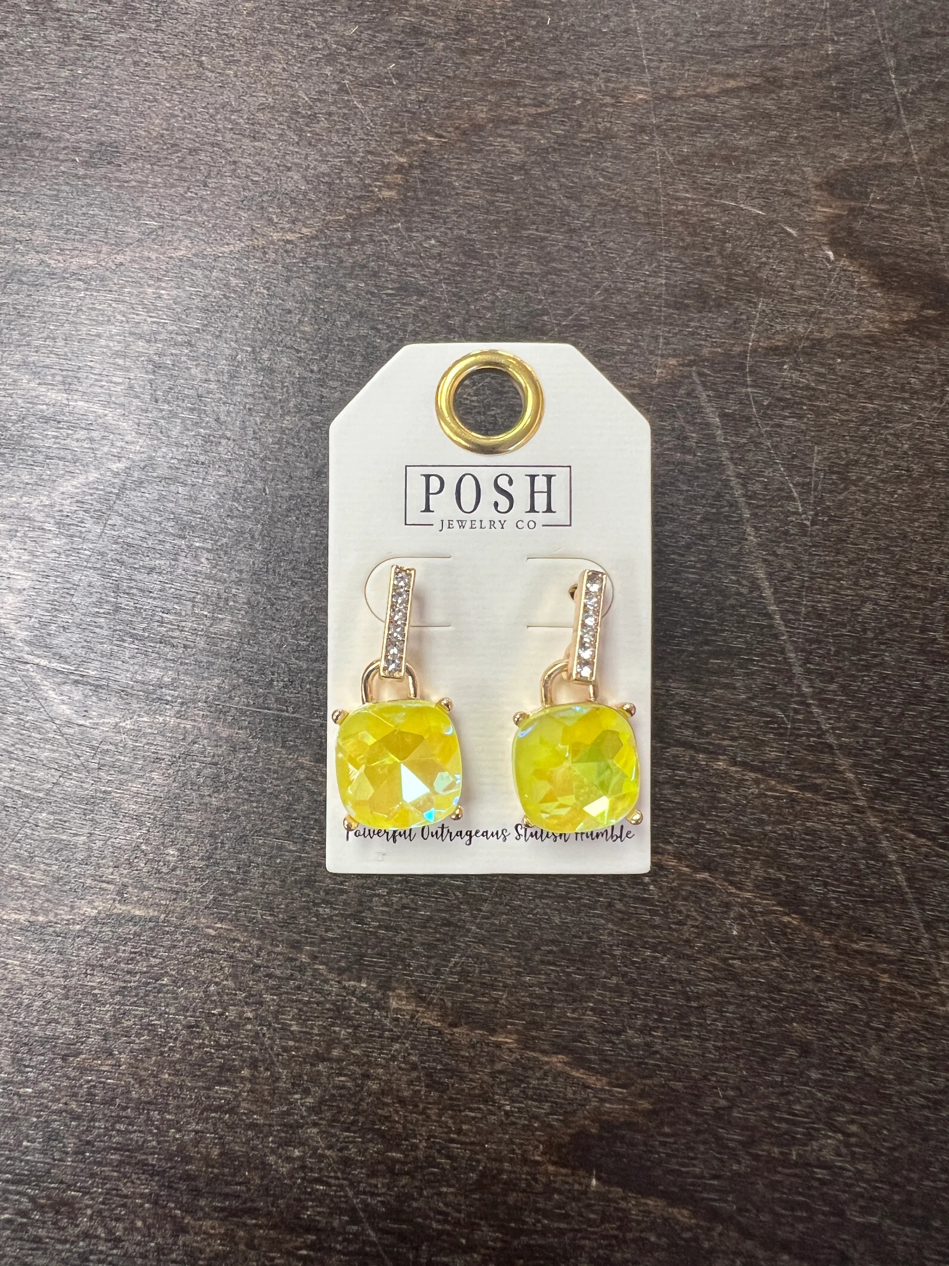 PINK PANACHE Yellow Stone Studs on Simply Obsessed