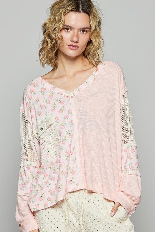 POL Floral Knit Sweater Top - POWDER PEACH on Simply Obsessed