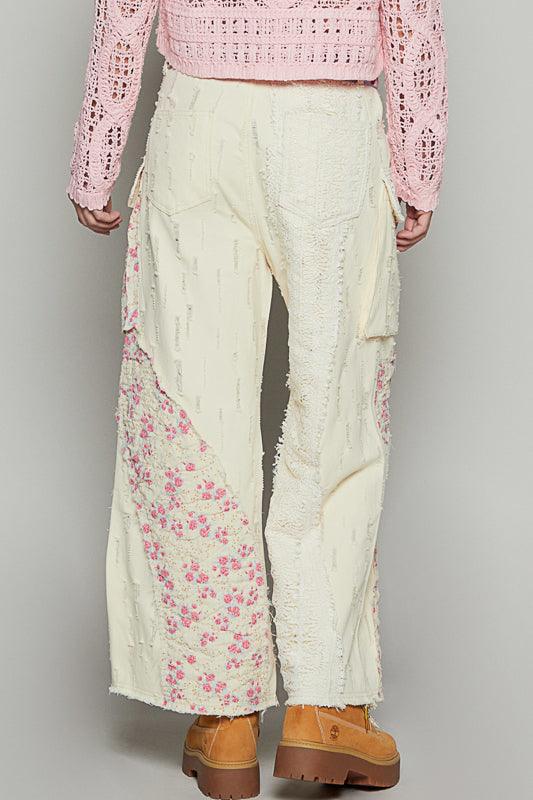 POL Floral Patchwork Pants - CREAM on Simply Obsessed