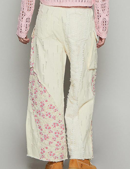 POL Floral Patchwork Pants - CREAM on Simply Obsessed