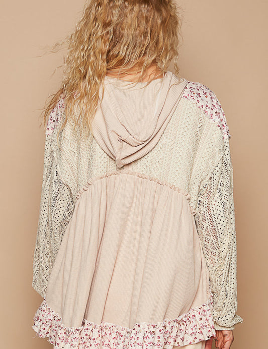 POL Floral Zipup Lace Hoodie - Beige on Simply Obsessed