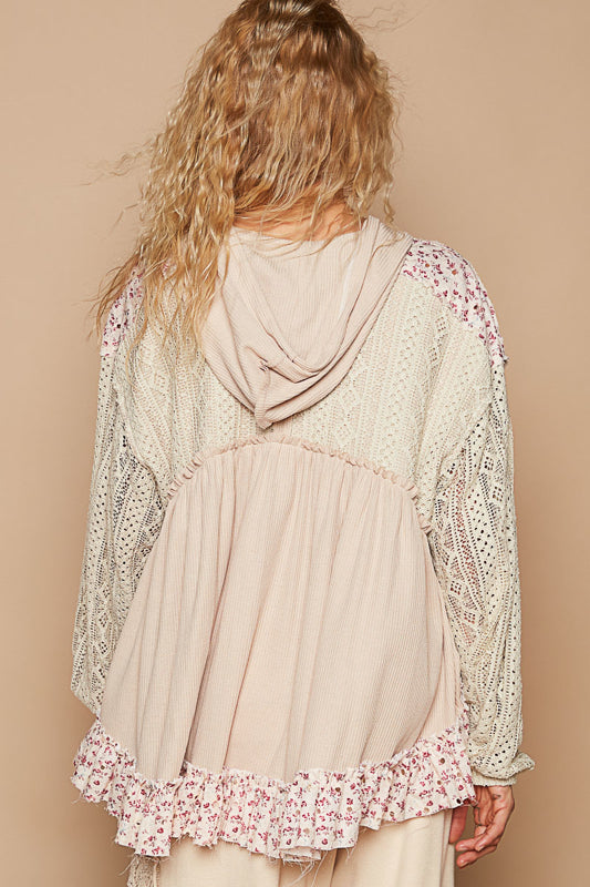 POL Floral Zipup Lace Hoodie - Beige on Simply Obsessed