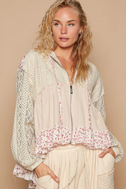 POL Floral Zipup Lace Hoodie - Beige on Simply Obsessed