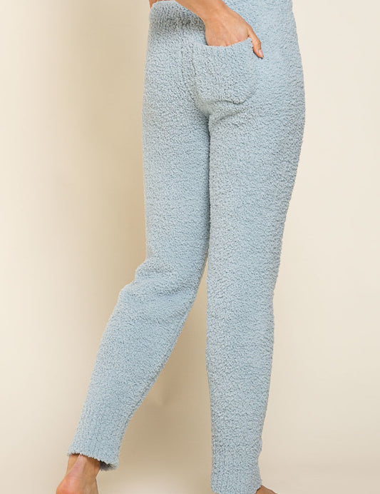 POL Fuzzy Pocket Lounge Pants - DUSTY BLUE on Simply Obsessed