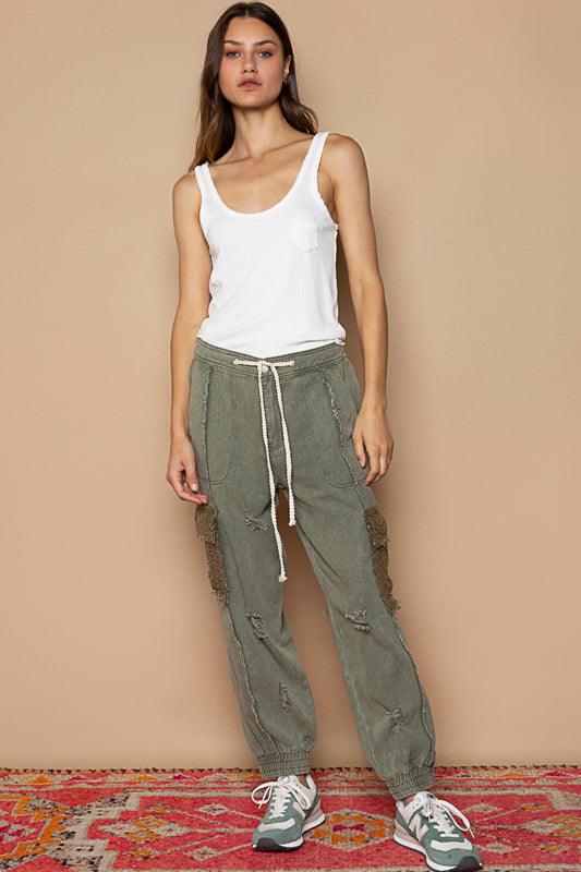 POL Knit Drawstring Pants w/ Pocket - SHADOW GREEN on Simply Obsessed