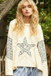 POL Knit Floral Star Hoodie - Cream on Simply Obsessed