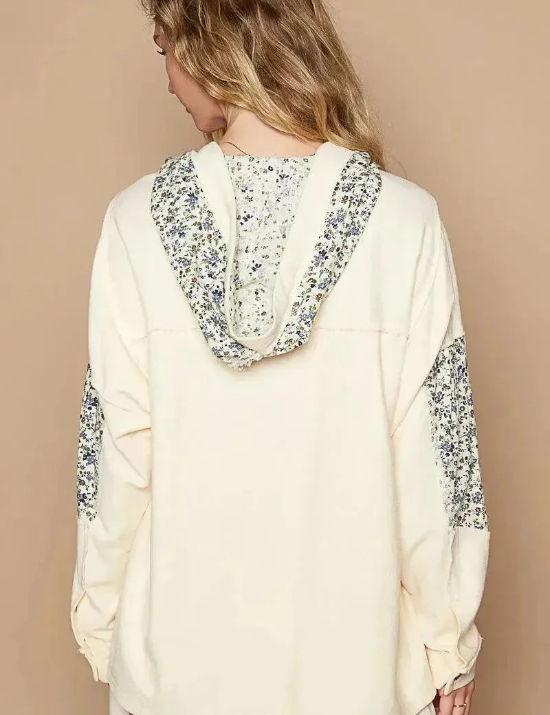 POL Knit Floral Star Hoodie - Cream on Simply Obsessed