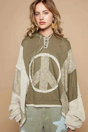 POL Knit Peace Sign Hoodie - Dried Olive on Simply Obsessed