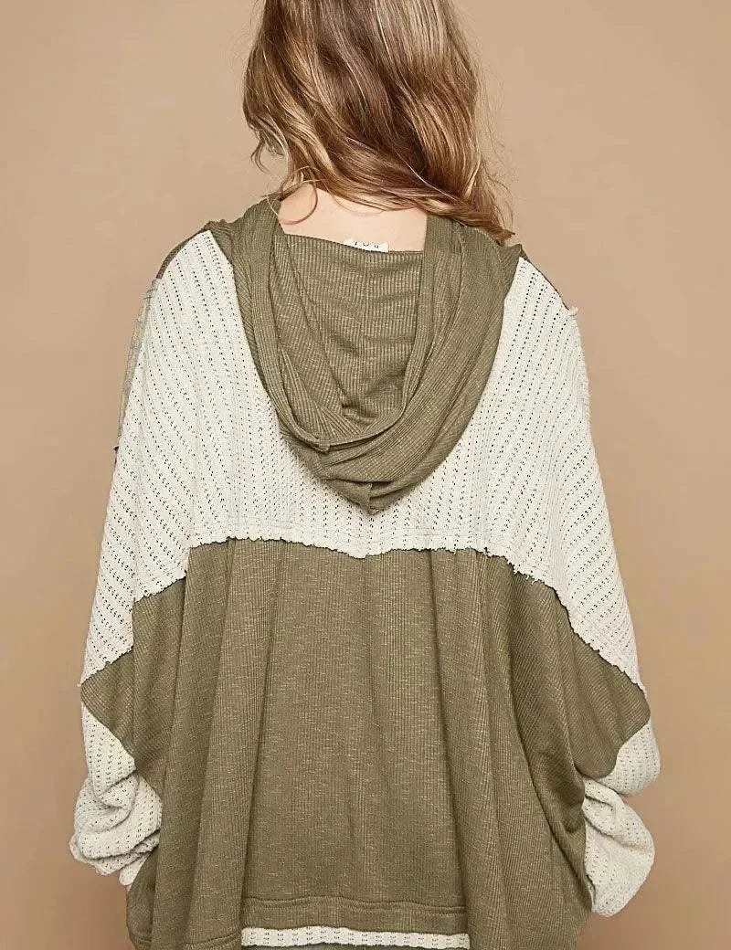 POL Knit Peace Sign Hoodie - Dried Olive on Simply Obsessed