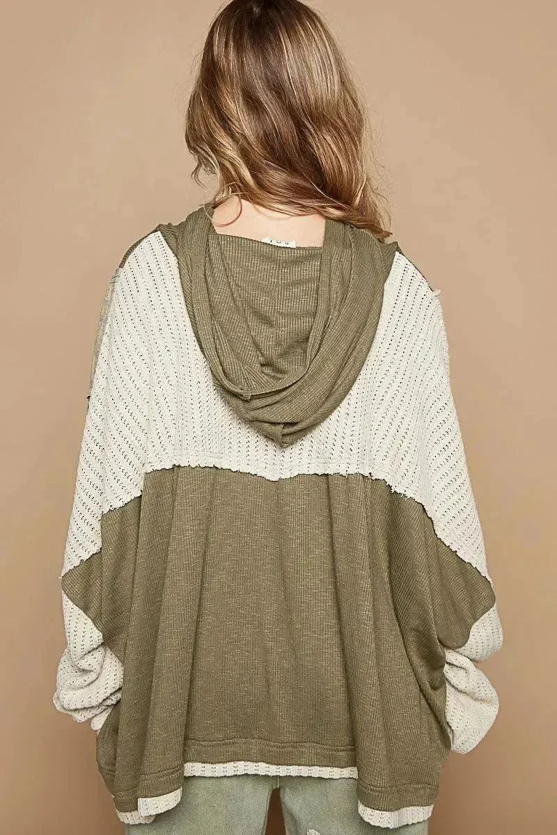 POL Knit Peace Sign Hoodie - Dried Olive on Simply Obsessed