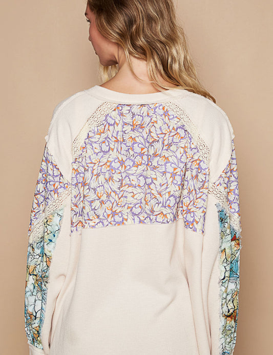 POL Multi Floral Patchwork Top - NATURAL on Simply Obsessed