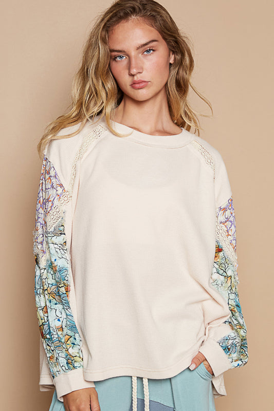 POL Multi Floral Patchwork Top - NATURAL on Simply Obsessed