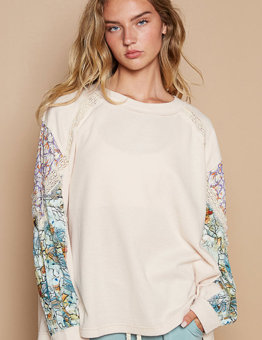 POL Multi Floral Patchwork Top - NATURAL on Simply Obsessed
