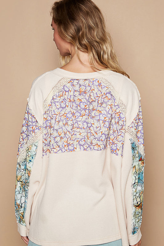 POL Multi Floral Patchwork Top - NATURAL on Simply Obsessed