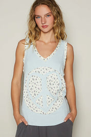 POL V-Neck Sleeveless Peace Patchwork Tank on Simply Obsessed