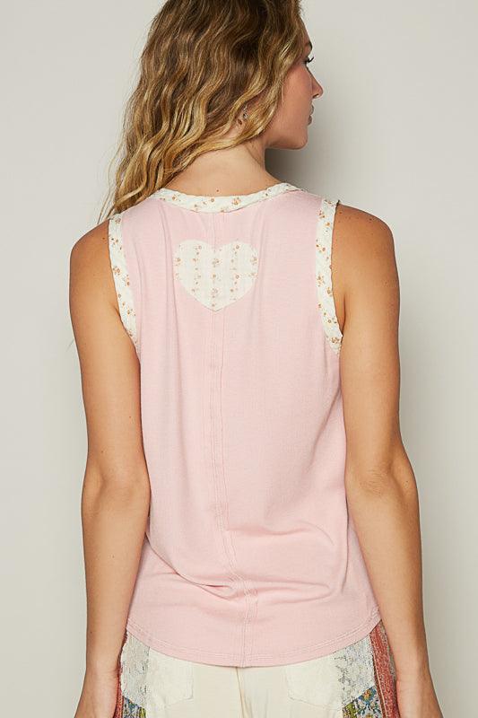 POL V-Neck Sleeveless Peace Patchwork Tank on Simply Obsessed