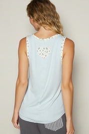 POL V-Neck Sleeveless Peace Patchwork Tank on Simply Obsessed