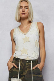 POL V-Neck Sleeveless Star Patchwork Tank on Simply Obsessed
