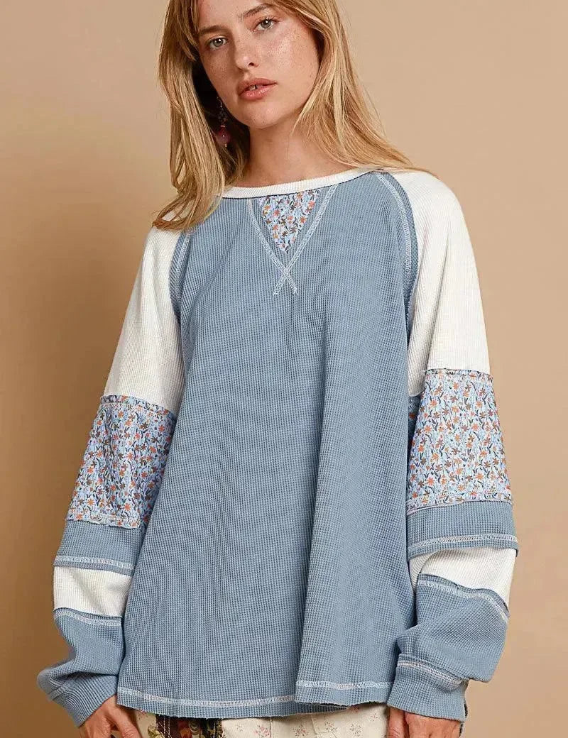 POL Waffle Weave Floral Blue Thermal on Simply Obsessed