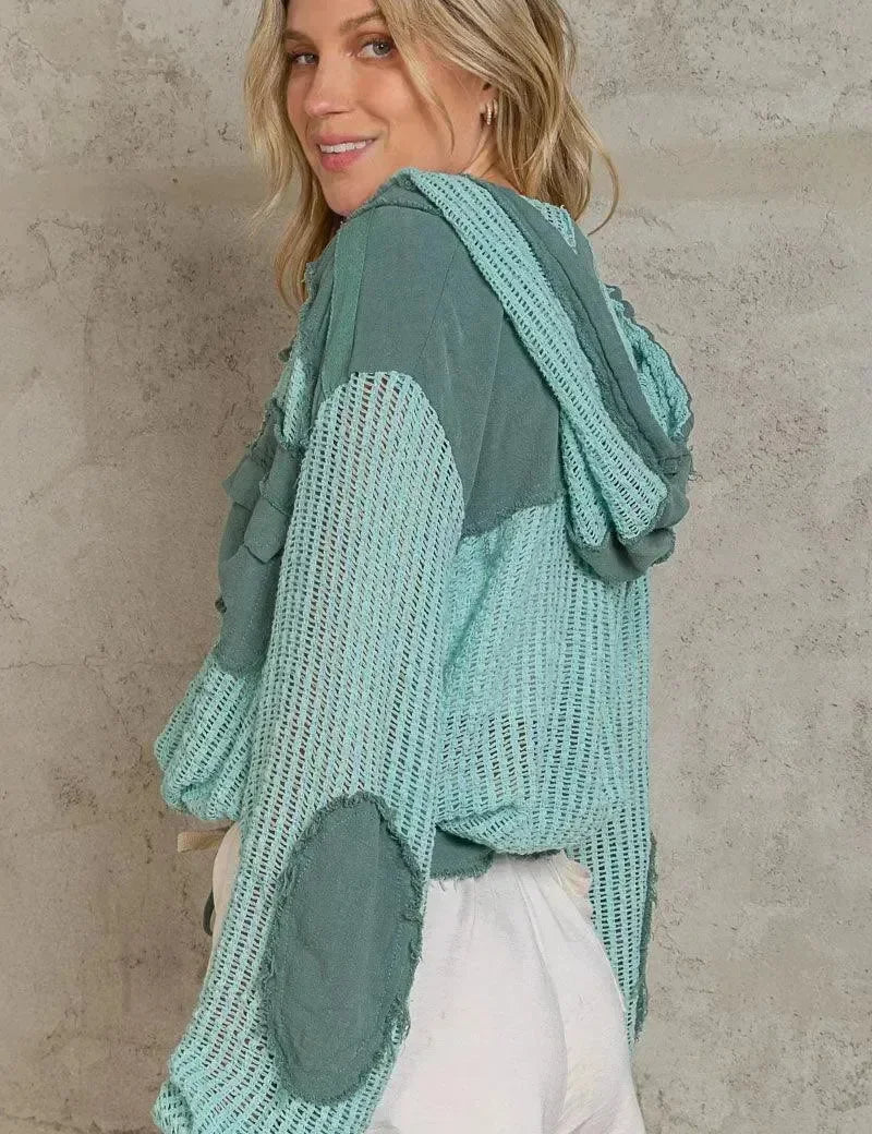 POL Woven Buttonup Hoodie - Emerald Sage on Simply Obsessed