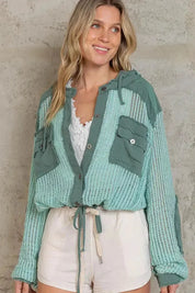 POL Woven Buttonup Hoodie - Emerald Sage on Simply Obsessed