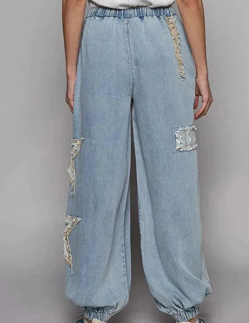 POL Woven Denim Star Pants - Denim Multi on Simply Obsessed